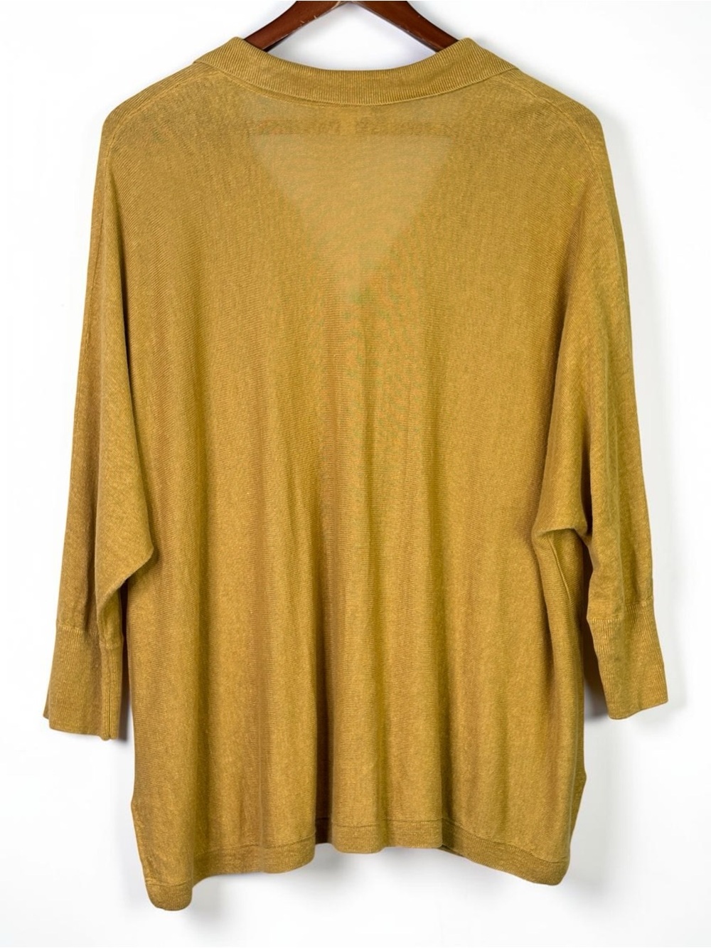 Garnet Hill Arden Oversized Linen Polo Sweater Golden Yellow 3/4 Sleeve L - Picture 3 of 8
